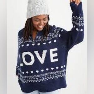 Aerie Festive Feels! Quarter Zip Sweater-oversized